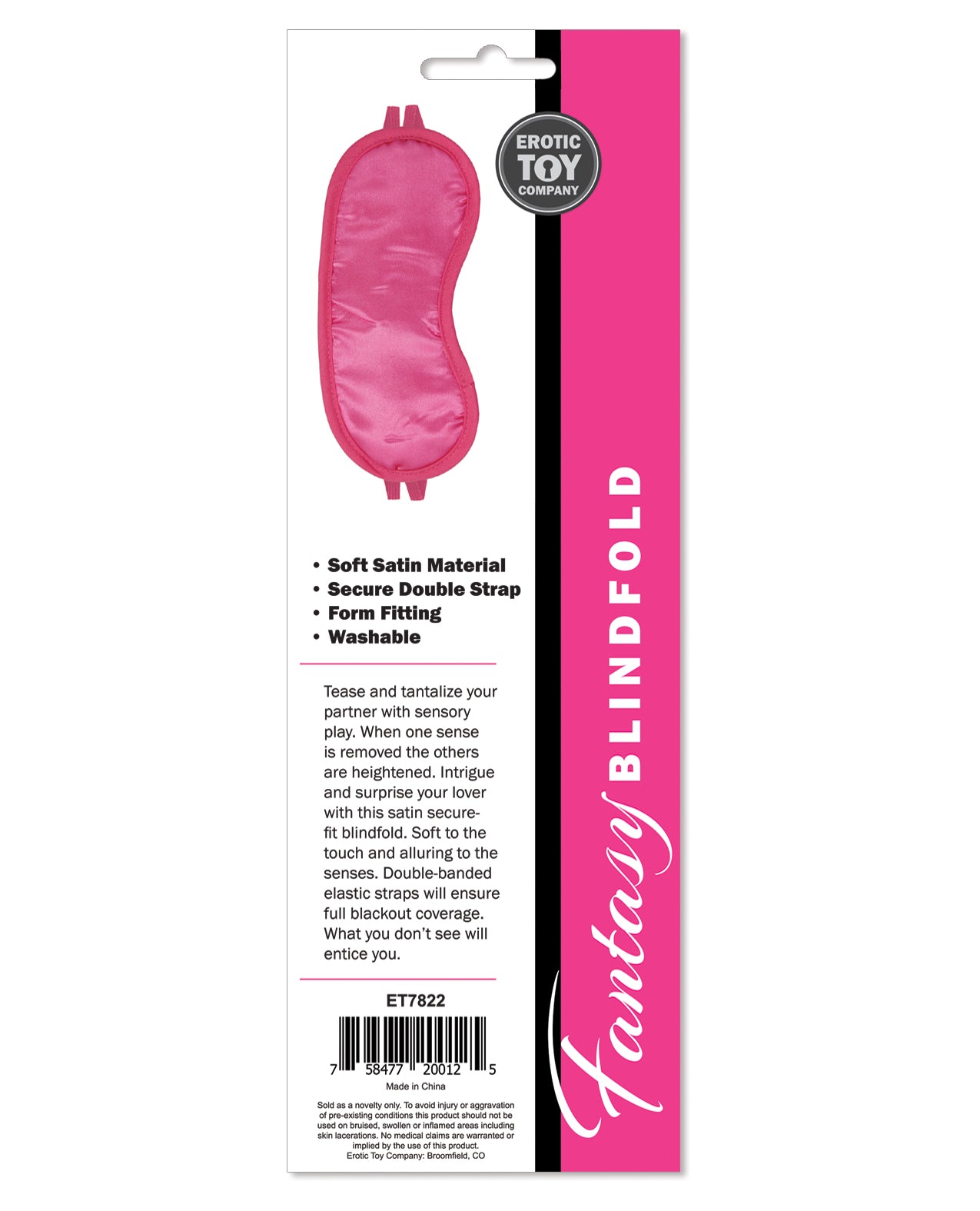 Satin Fantasy Blindfold in Pink with Adjustable Double Straps