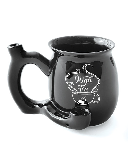 Fashioncraft novelty mug black ceramic with built-in pipe and white imprint for tea and tobacco relaxation