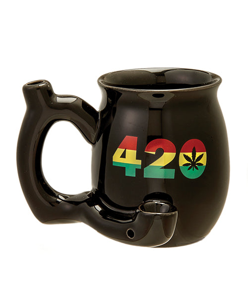 Fashioncraft novelty mug 420 Rasta black ceramic cup with built-in pipe for fun adult relaxation