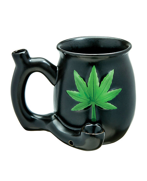 Fashioncraft Ceramic Novelty Mug with Built-In Pipe and 3D Green Leaf for Coffee and Smoking Enjoyment