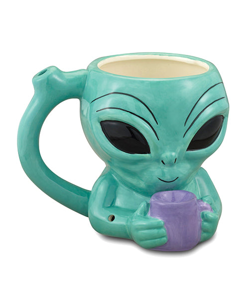 Fashioncraft Alien Novelty Mug with Teal Ceramic Design and Built-In Pipe for 420 Parties and Unique Gifting