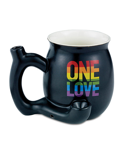 Fashioncraft novelties ceramic LGBT mug rainbow 'One Love' design with built-in pipe for coffee and tobacco enjoyment