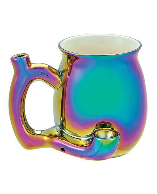 Fashioncraft Ceramic Mug with Electroplated Iridescent Finish and Built-In Pipe for Adult Novelty Use
