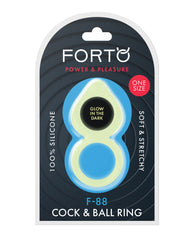 Forto F-88 Double Ring Liquid Silicone Cock Ring - Glow in the Dark