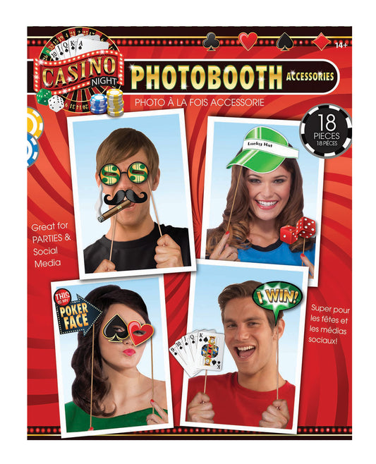 No Brand Bachelorette & Party Supplies Casino Photo Booth Prop Kit with Assorted Casino-Themed Props for Event Photography