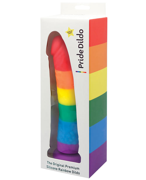 Rainbow Silicone Pride Dildo with Suction Cup and Colorful Flag Design