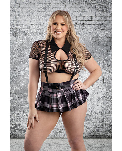 Play by Fantasy Lingerie Costume Plus Size Mesh Crop Top Pleated Skirt for Roleplay and Playful Confidence