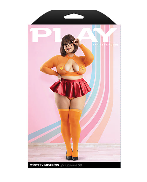 Plus Size Orange/Red 6pc Wetlook & Mesh Roleplay Costume Set