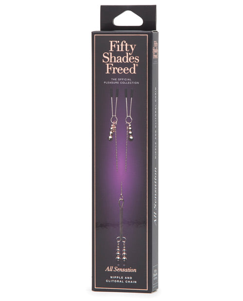 Fifty Shades Freed Nipple and Clitoral Chain with Adjustable Silicone-Coated Clamps for Sensual Bondage Play