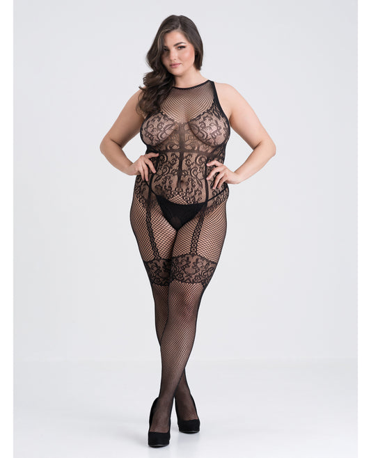 Fifty Shades of Grey Lacy Bodystocking Fishnet Adjustable Rear Tie for Confident Plus Size Lingerie Styling
