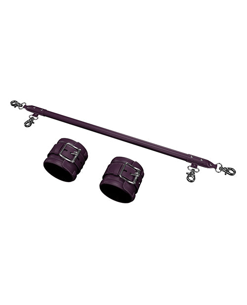 Purple Faux Leather Spreader Bar with Fur-Lined Ankle Cuffs