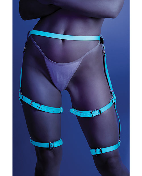 Glow by Fantasy Lingerie Leg Harness Light Blue Glow in the Dark Adjustable Buckle for Festival and Lingerie Wear