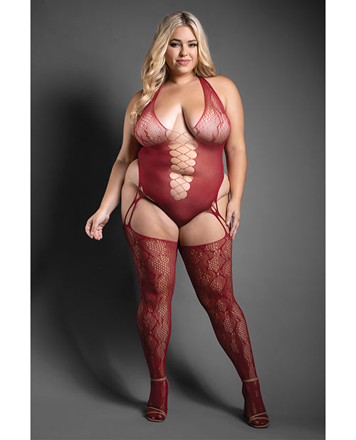 Sheer Fantasy lingerie bodystocking snakeskin pattern halter neckline plus size for bold, comfortable intimate wear