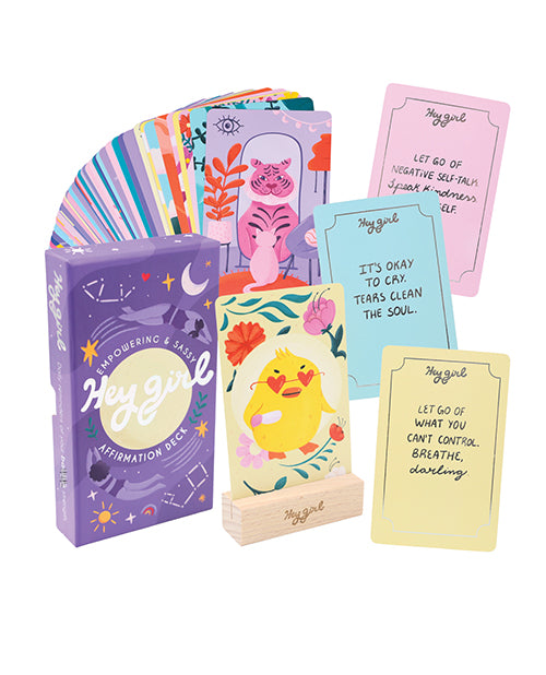 Sleazy Greetings Affirmation Card Deck Silver Foil Artwork Wooden Display Block for Empowering Women