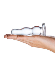 Glas 4-Inch Clear Glass Butt Plug with Graduated Bulbs for Anal Play