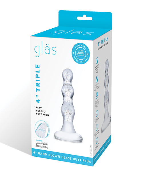 Glas Anal Plug Beaded Design Tempered Glass with Wide Base for Safe Stimulating Anal Play