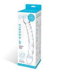 Double Trouble Glass Dildo with Ribbed Shaft for Couples