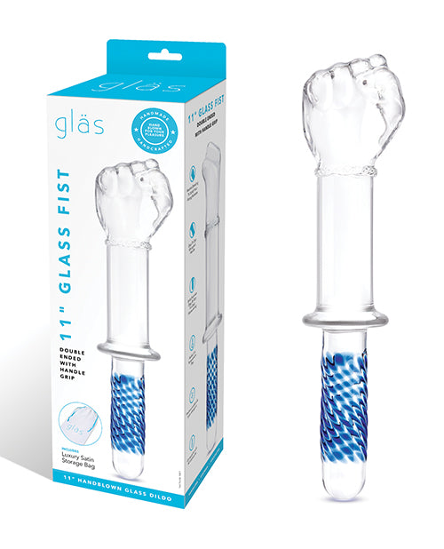 Glas double-ended glass fist dildo with handle grip and lifelike fist design for deep, controlled sensations