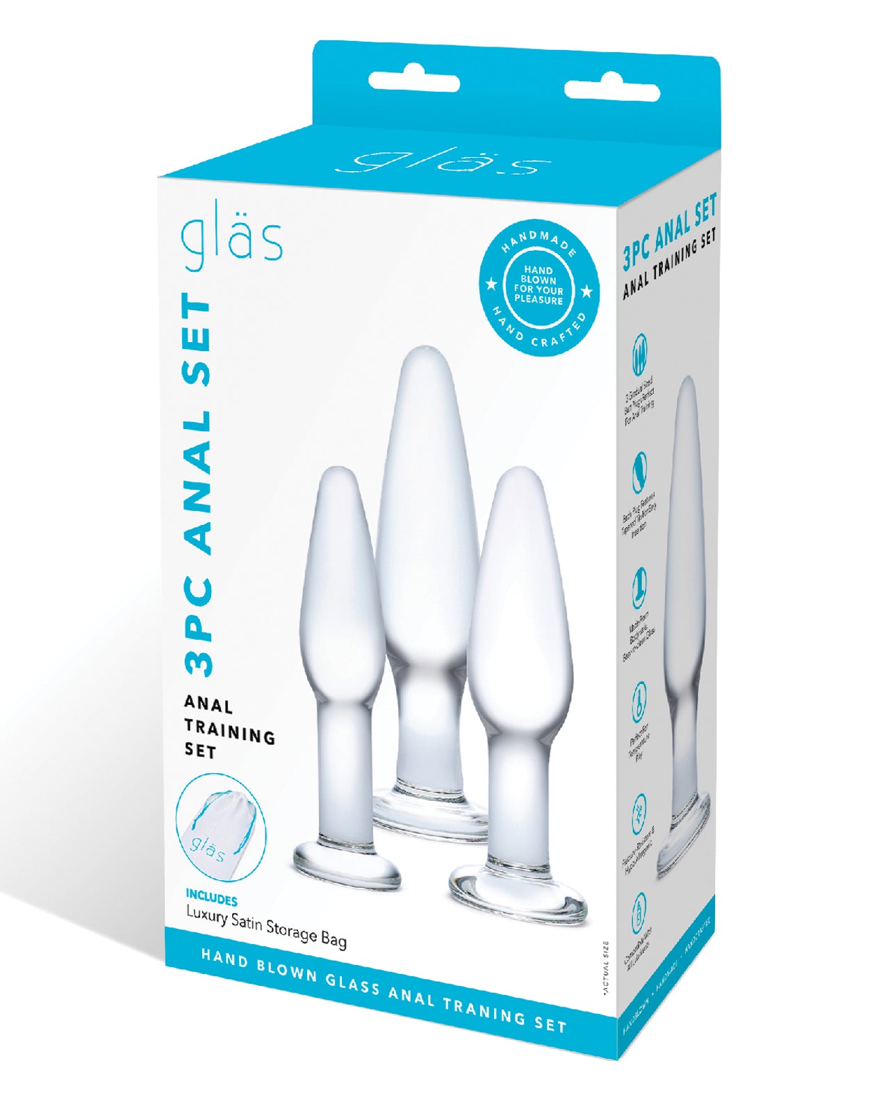 Glas Anal Training Kit 3-Piece Borosilicate Glass Graduated Sizes for Progressive Anal Play