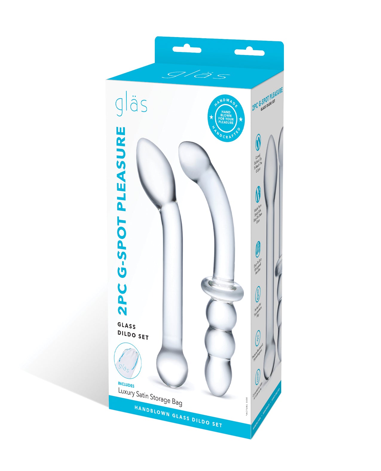 Glas Glass Dildo Set Curved G-Spot Bulbous Tip Double-Ended Ribbed Handle for Targeted Stimulation