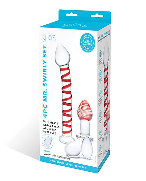 Glas glass pleasure set with kegel balls, swirly wand, and 3.25-inch butt plug for solo and couples' intimate play