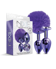 Nixie Metal Butt Plug Set jewel inlaid pom pom nickel-free aluminum for comfortable, stylish anal play