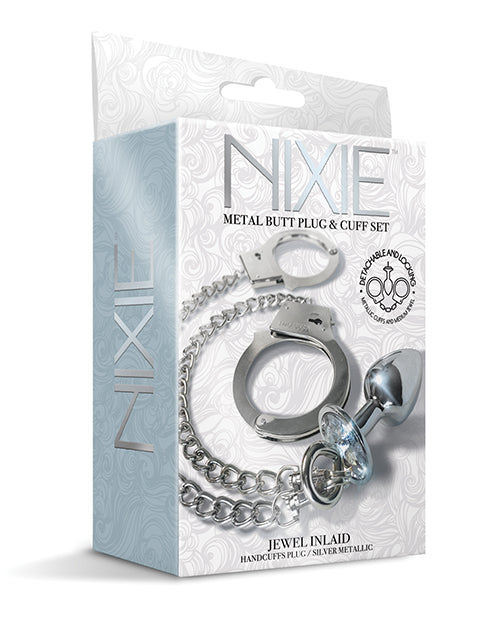 Nixie Bondage Set Metal Butt Plug with Purple Jewel and Detachable Handcuffs for Secure Restraint Play