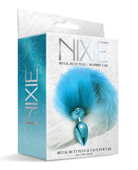 Nixie Anal Products Blue Metallic Butt Plug Ombre Faux Fur Tail for Sensual Play and Fantasy Roleplay