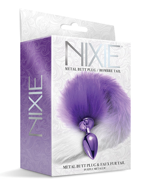 Nixie anal products metal butt plug with ombre faux fur tail and smooth plated finish for playful roleplay