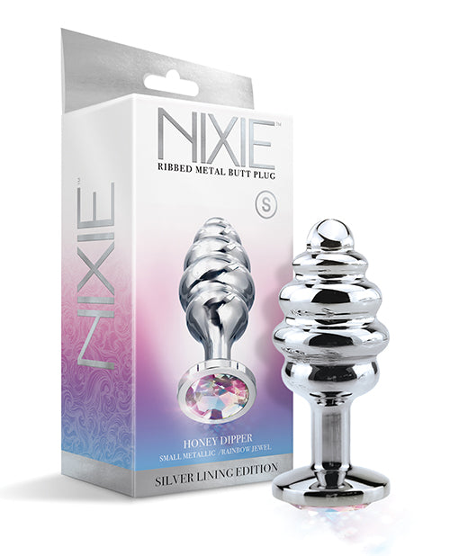 Nixie Anal Product Small Ribbed Metal Butt Plug Rainbow Jewel for Comfortable Sensation and Safe Anal Play