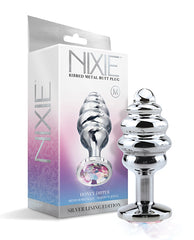 Nixie anal butt plug ribbed metal rainbow jewel tapered shape for body-safe pleasurable sensation