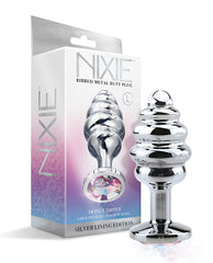 Nixie Anal Products Ribbed Metal Butt Plug Rainbow Jewel Base for Comfortable and Stylish Anal Play