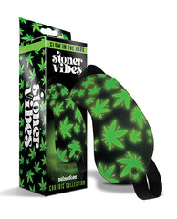 Stoner Vibes Bondage Blindfold Glow-in-the-Dark Cannabis Print with Wide Elastic Strap for Sensory Play