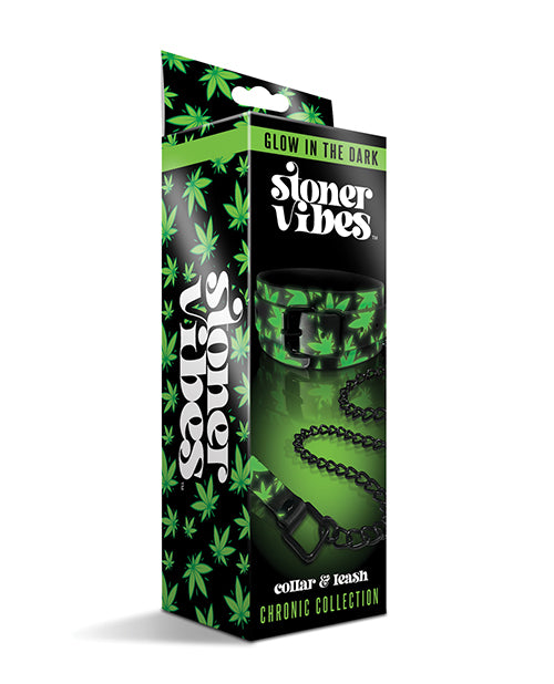 Stoner Vibes Bondage Restraint Glow in the Dark Collar Cannabis Design for Playful BDSM Sessions