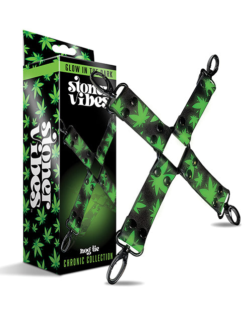 Stoner Vibes Hogtie glow in the dark cannabis design black metal hardware for playful bondage restraint