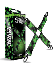 Stoner Vibes Hogtie glow in the dark cannabis design black metal hardware for playful bondage restraint