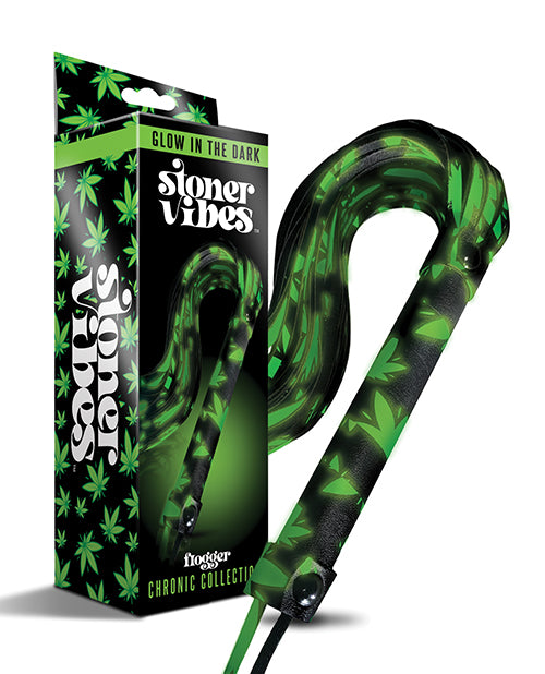 Stoner Vibes Bondage Flogger Glow in the Dark Cannabis Faux Leather Strands for Sensory Play