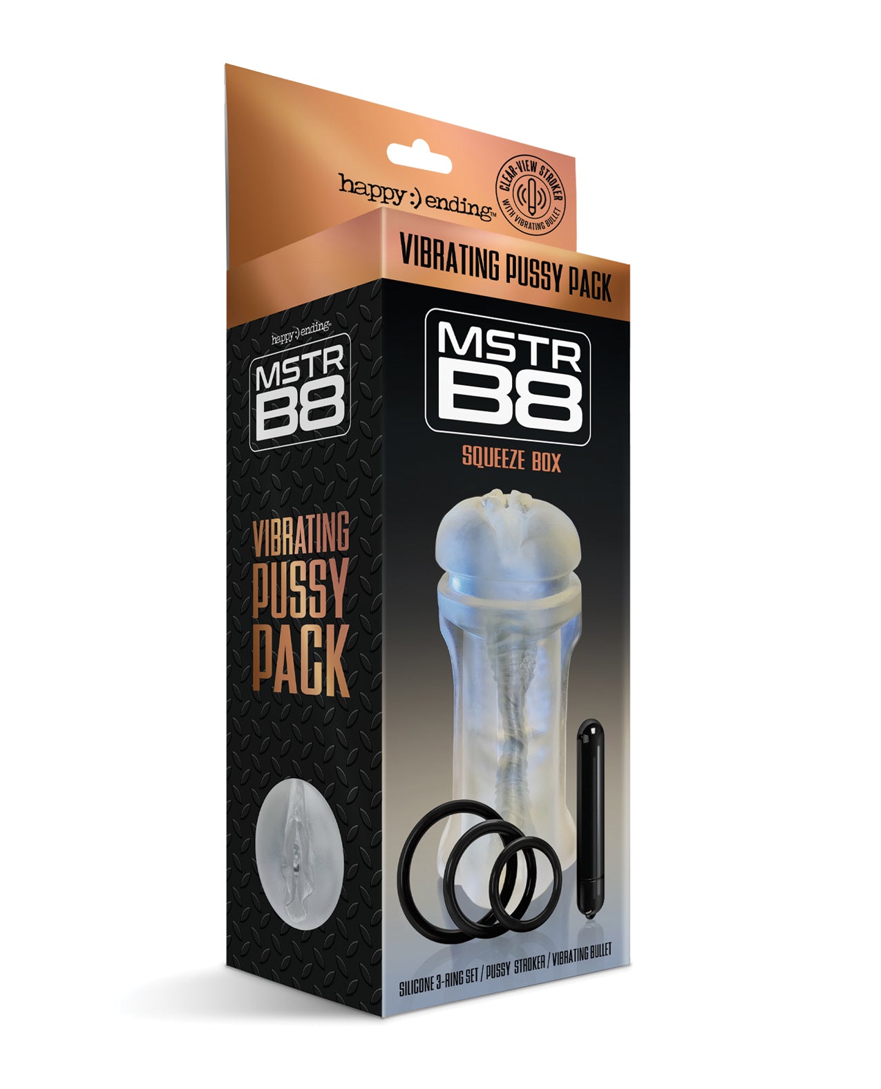 Happy Ending Dolls & Masturbators MSTR B8 Squeeze Vibrating Pussy Pack with Silicone C-Rings for Intense Solo Pleasure