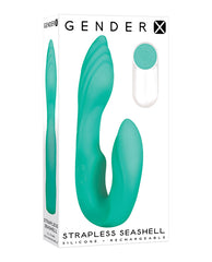Gender X Strapless Seashell Strap On with Dual Motors and Remote for Hands-Free Vibrating Pleasure