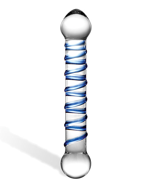 Gläs Spiral Glass Dildo with Raised Blue Swirls and Ergonomic Head