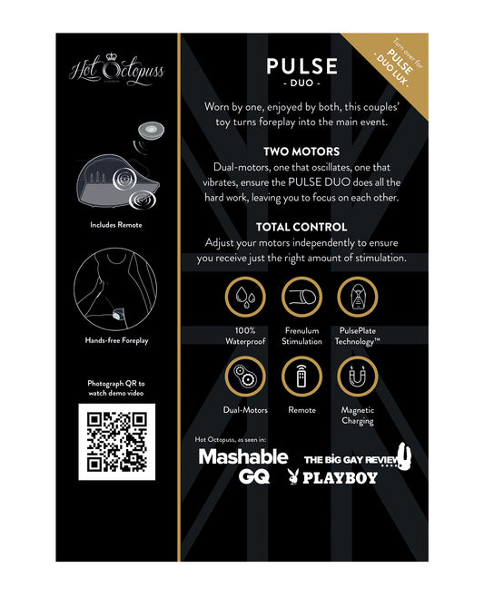 Hot Octopuss Info Card for Pulse Duo and Lux Duo with clear product features and care instructions for easy reference