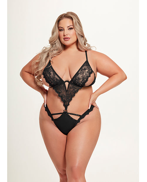 House of Desire Plus Size Teddy Black Lace Mesh with Cutout Design and Adjustable Straps for Confident Lingerie Wear