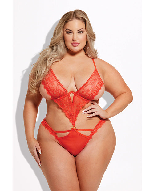 Plus Size Lingerie - House of Desire Plus Size Teddy Sheer Lace Mesh Cutouts with Underwire Support for Confident Lingerie Style