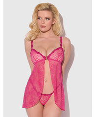 Yvone Lace Babydoll w/Front Closure & G-String 2 pc Set - Pink XL
