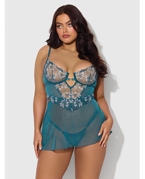 House of Desire Plus Size Babydoll Blacklight Lace Embroidered Mesh for Flattering Curvy Lingerie