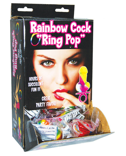Hott Products Candy Cock Ring Pop with Neon Rainbow Stripes and Fruity Flavor for Party Treats