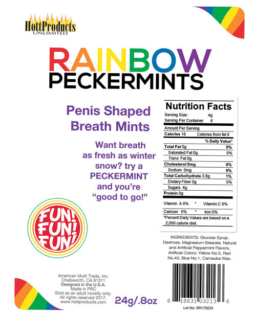 Rainbow Pecker Shape Candies Party Tin with Peppermint Mints