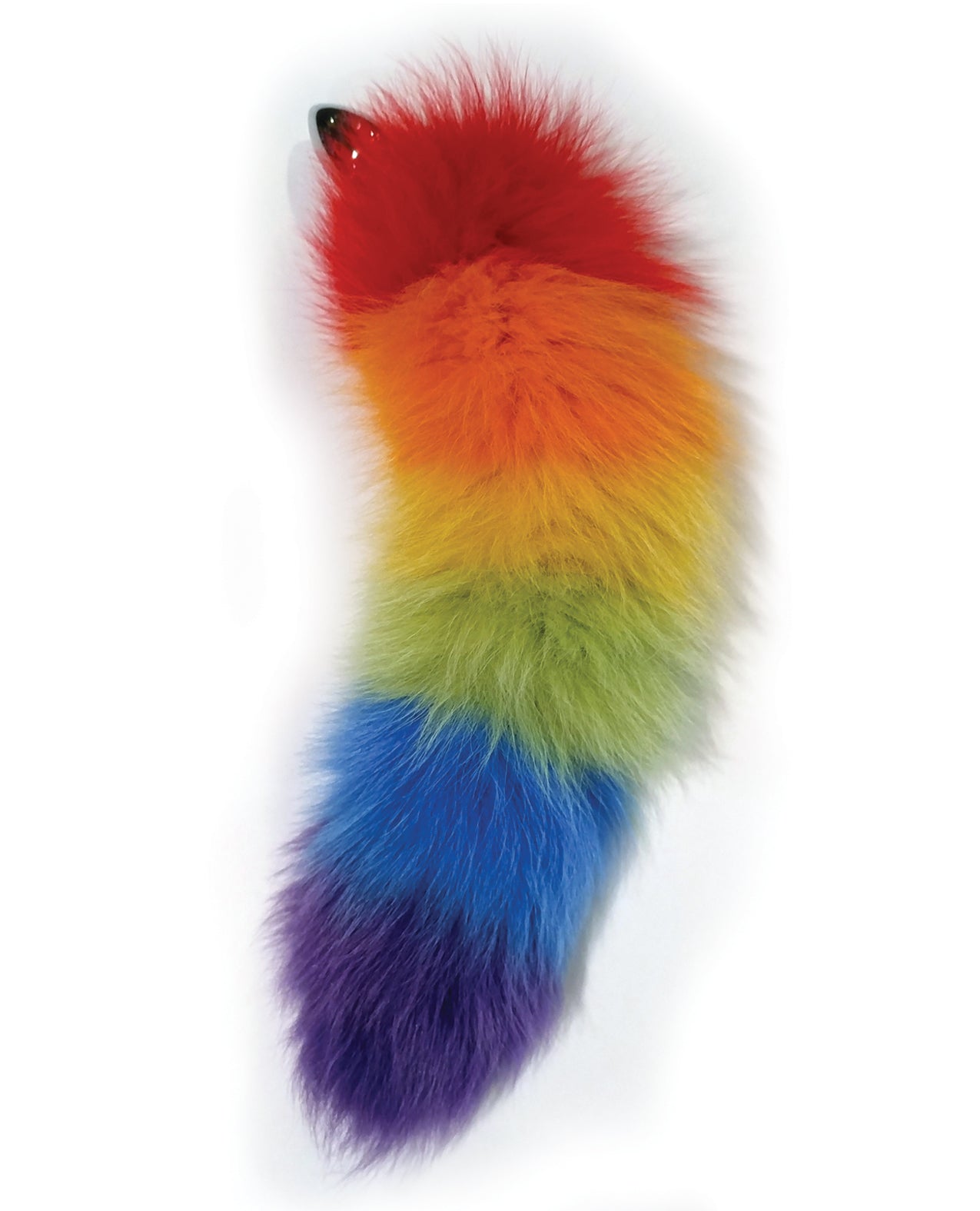 Rainbow Foxy Tail Stainless Steel Butt Plug with Ultra-Soft Rainbow Fur