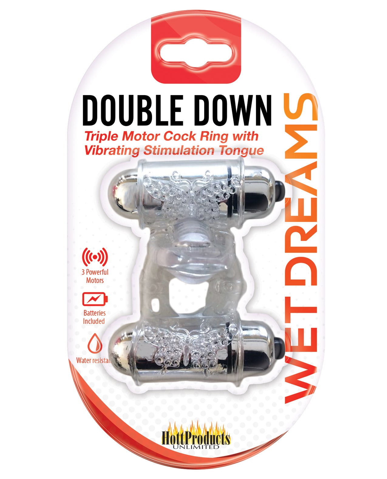 Wet Dreams Stimulators Triple Motor Vibrating Cock Ring with Tickle Tongue for Enhanced Intimate Stimulation