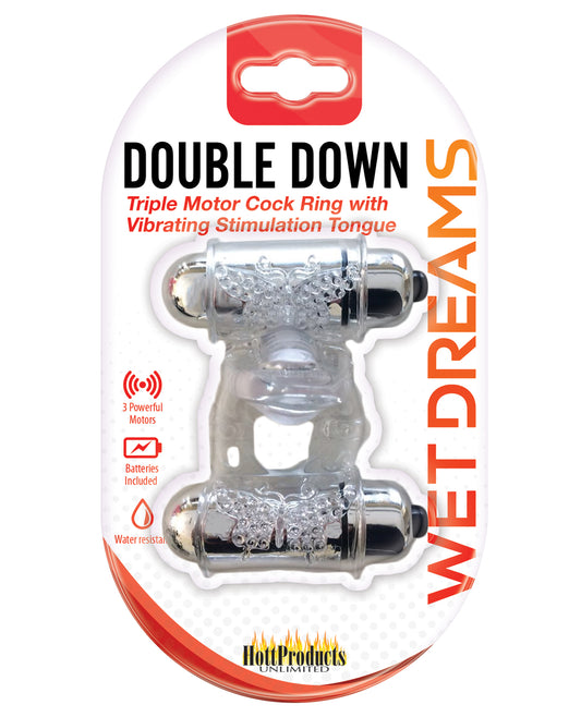 Wet Dreams Stimulators Triple Motor Vibrating Cock Ring with Tickle Tongue for Enhanced Intimate Stimulation